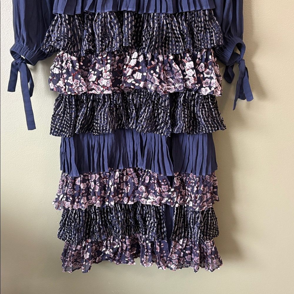 Chrissy Teigen X Revolve Luna Long Sleeve Tiered Ruffle Dress Navy Sz XS - Picture 4 of 9